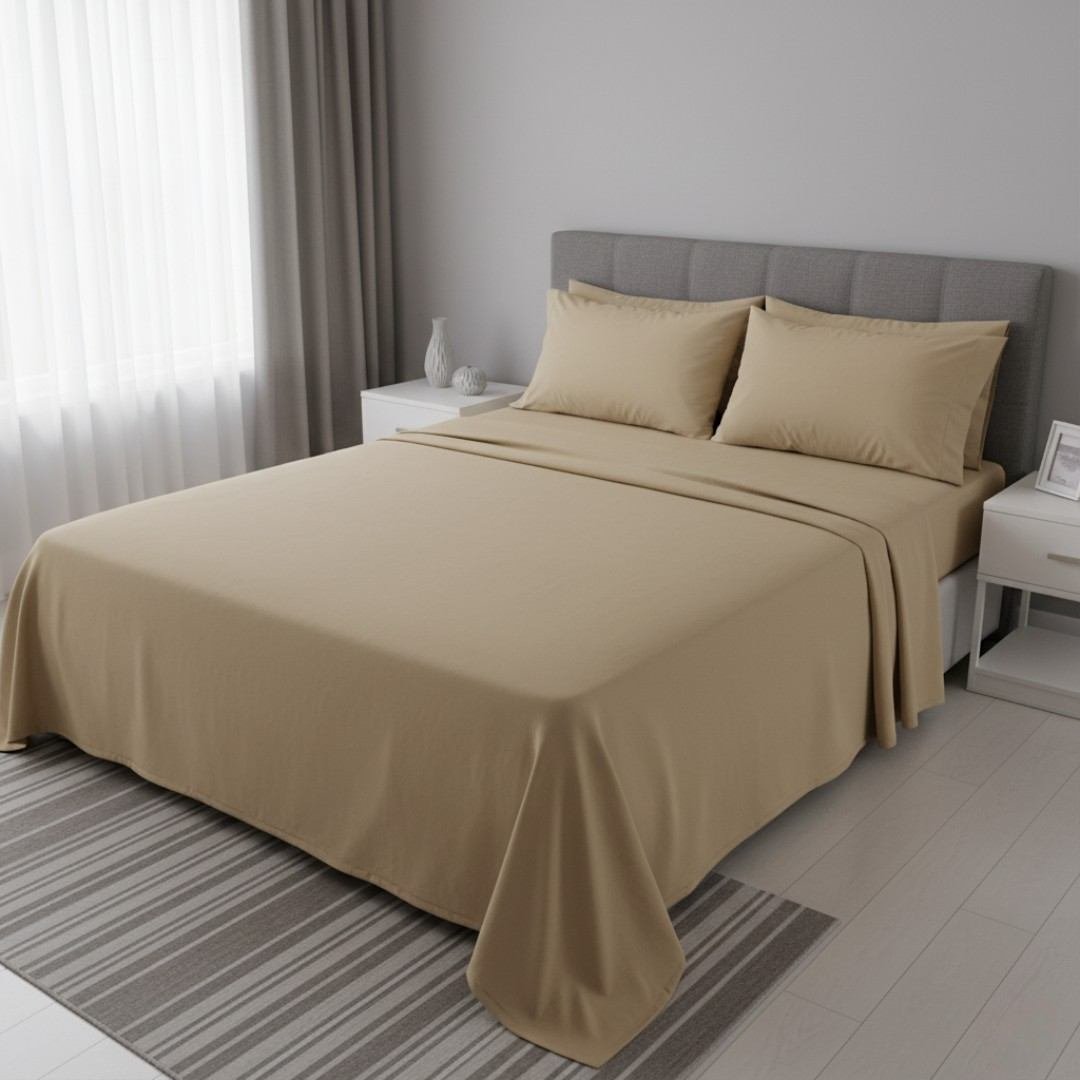 Organic Cotton King Bedsheet Set in Beige
