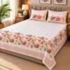 Peach white floral 180 TC super king size cotton bedsheet