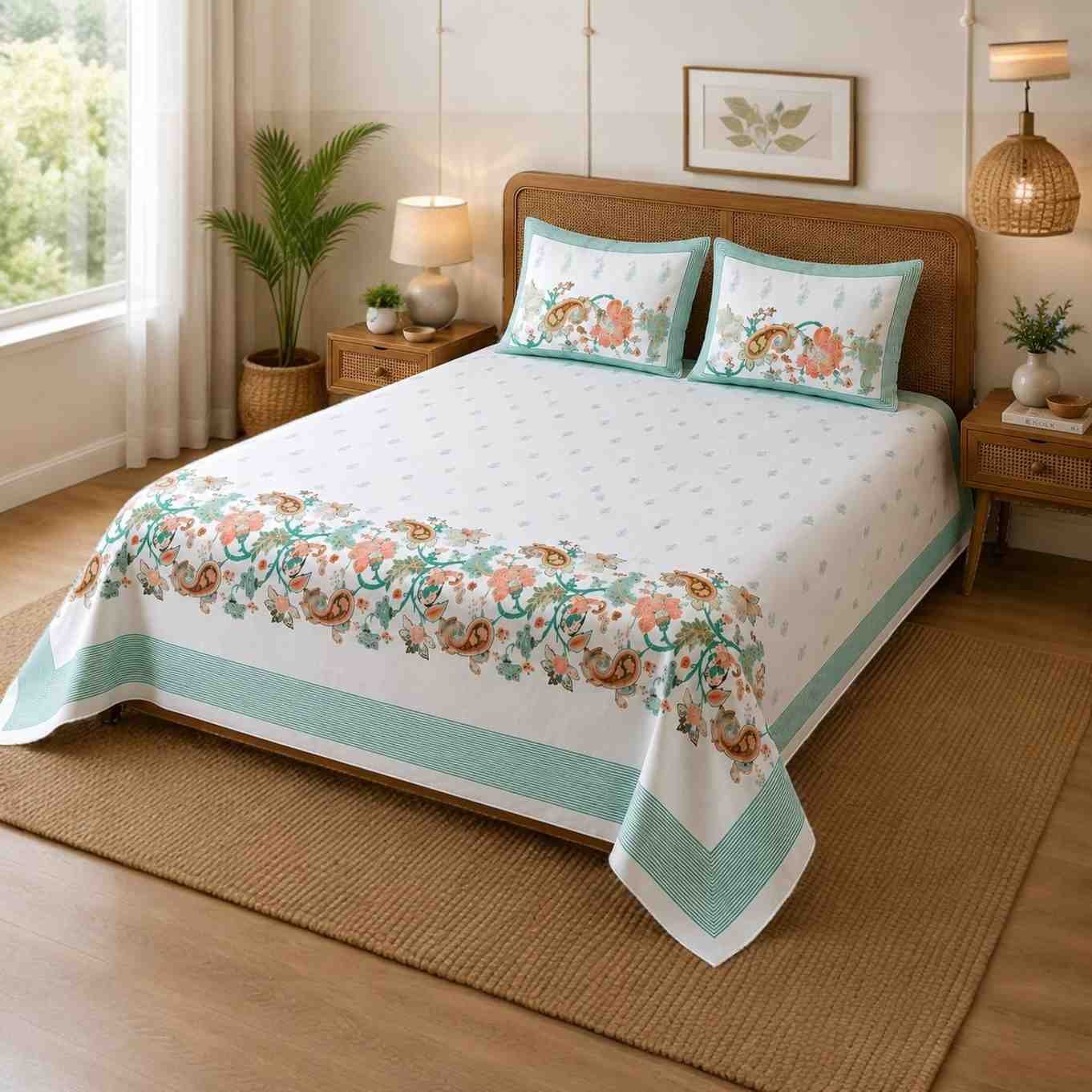 Premium 300 TC Floral Print Super King Cotton Bedsheet by SENORA