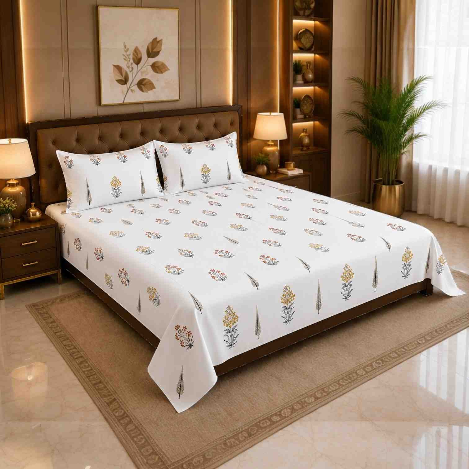Premium Floral Print King Size Cotton Bedsheet 180 TC SENORA