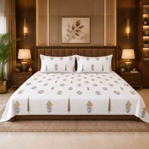 Senora Super King Size 180 TC Cotton Floral Bedsheet White with multi color flower