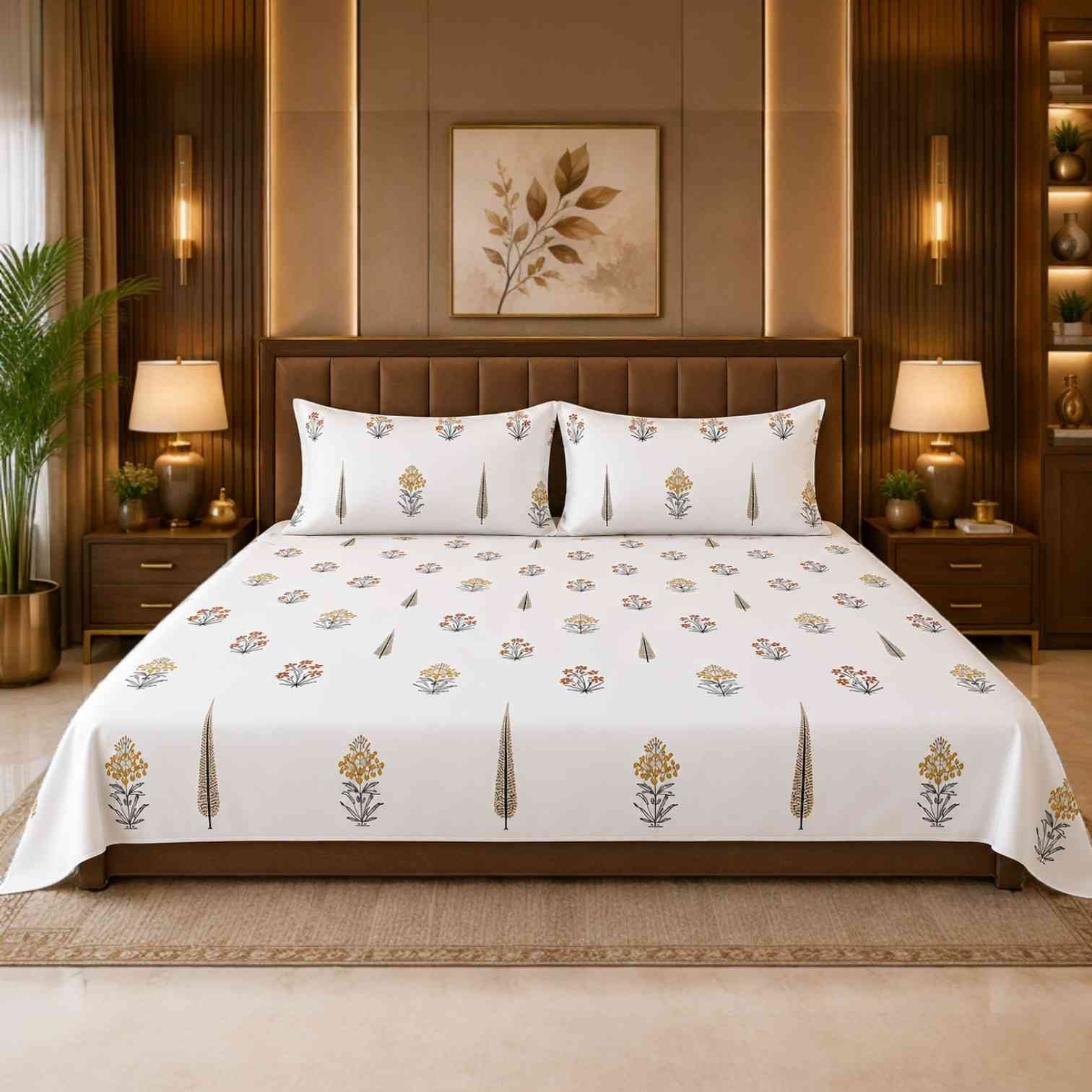 SENORA King Size 180 TC Cotton Floral Bedsheet with 2 Pillow Covers