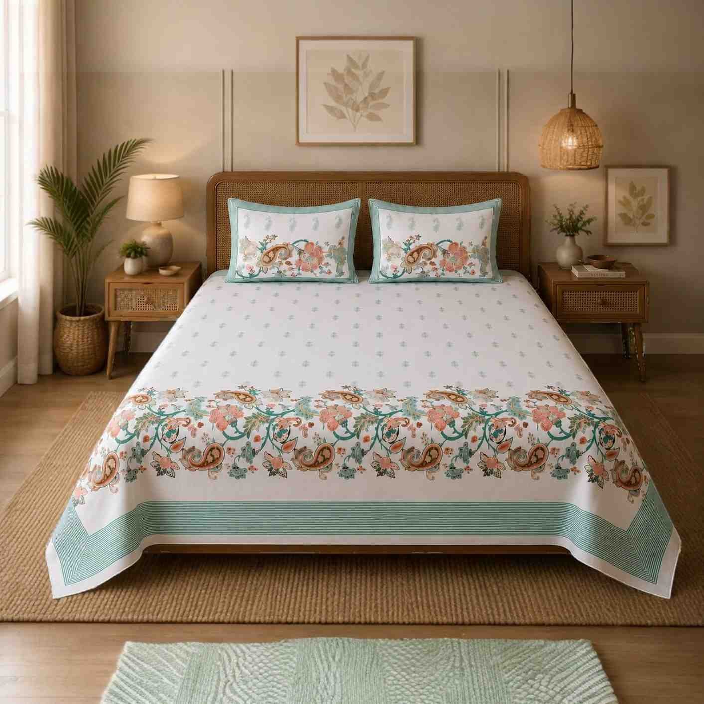 SENORA Lifestyle Super King Cotton Bedsheet with Elegant Floral Design