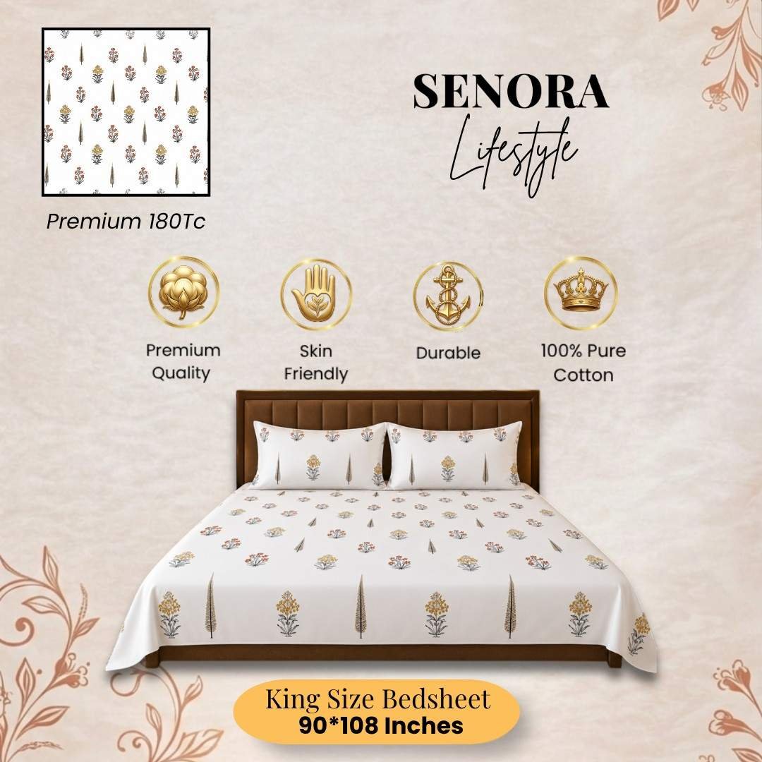 SENORA Premium Floral Pattern King Size Cotton Bedsheet for Everyday Comfort