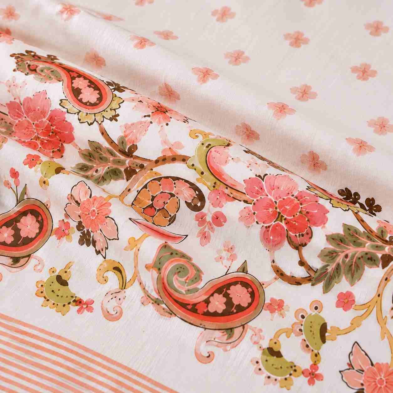 SENORA floral printed cotton bedsheet with peach white design