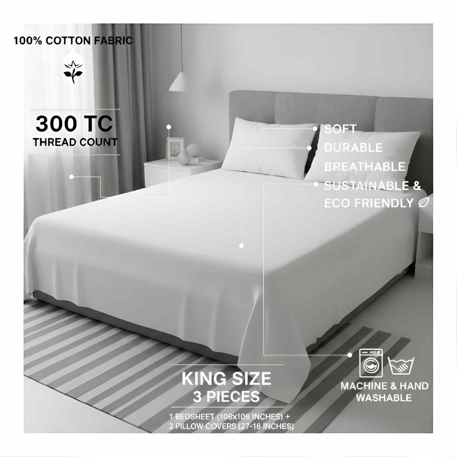 White Organic Cotton King Size Bedsheet Set