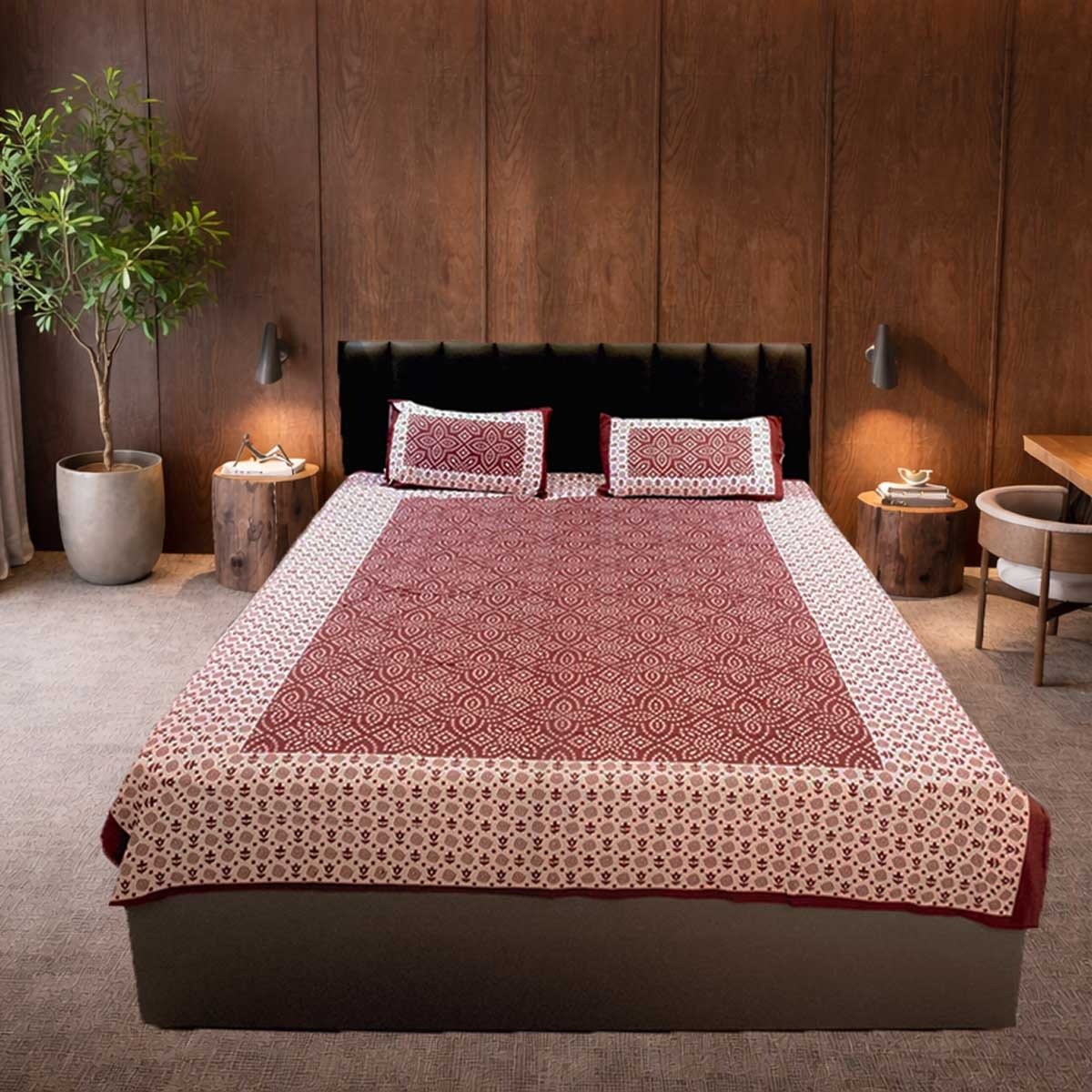 red-floral-cotton-king-bedsheet-set red-floral-cotton-king-bedsheet-set