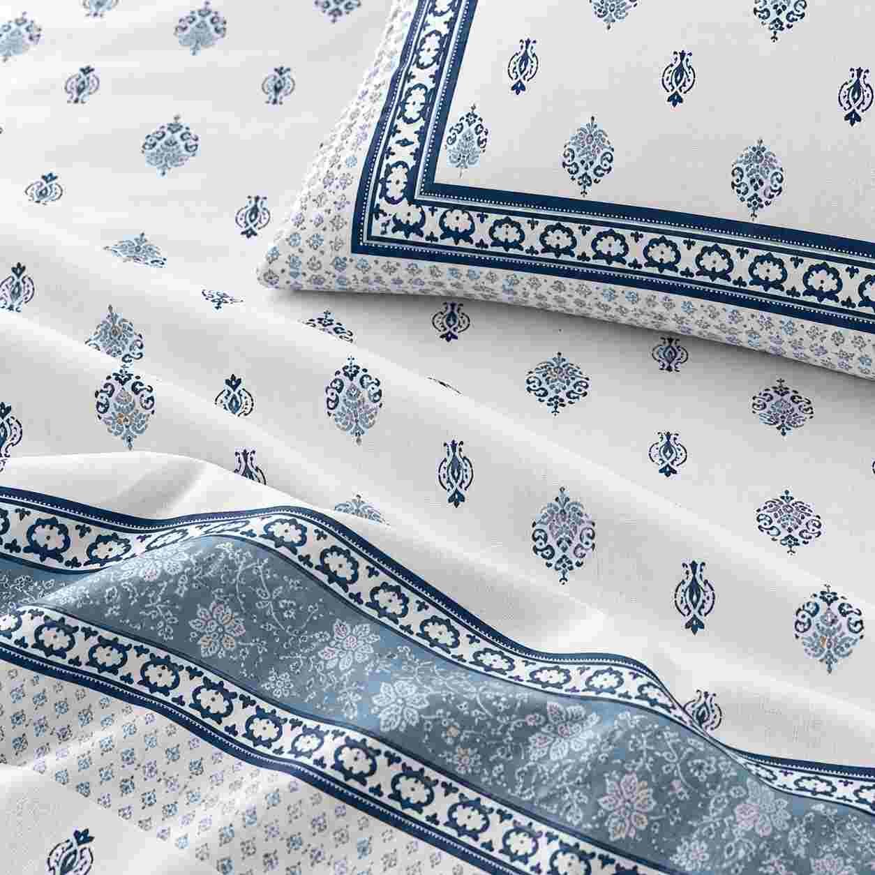 Blue 180 TC hand block print king size bedsheet