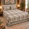 Ornamental print designer cotton king size bedsheet with pillow covers