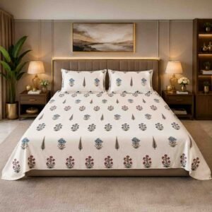 Senora Super King Size 180 TC Cotton Floral Bedsheet Cream Blue