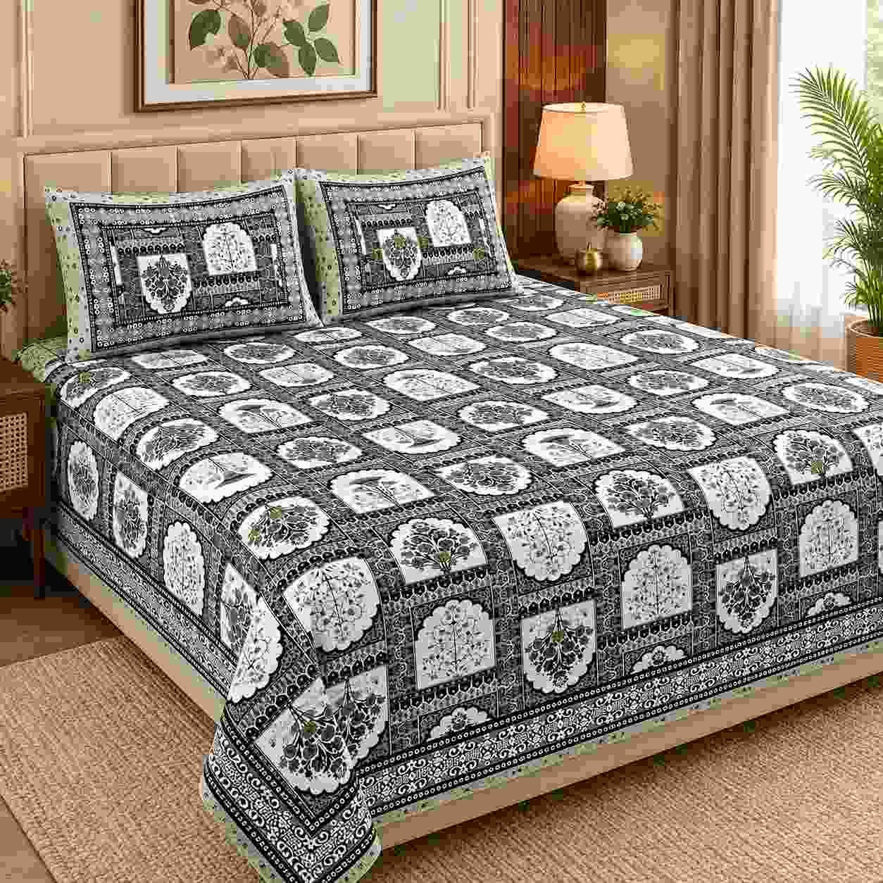 SENORA Lifestyle ethnic king size cotton bedsheet with 2 pillow covers