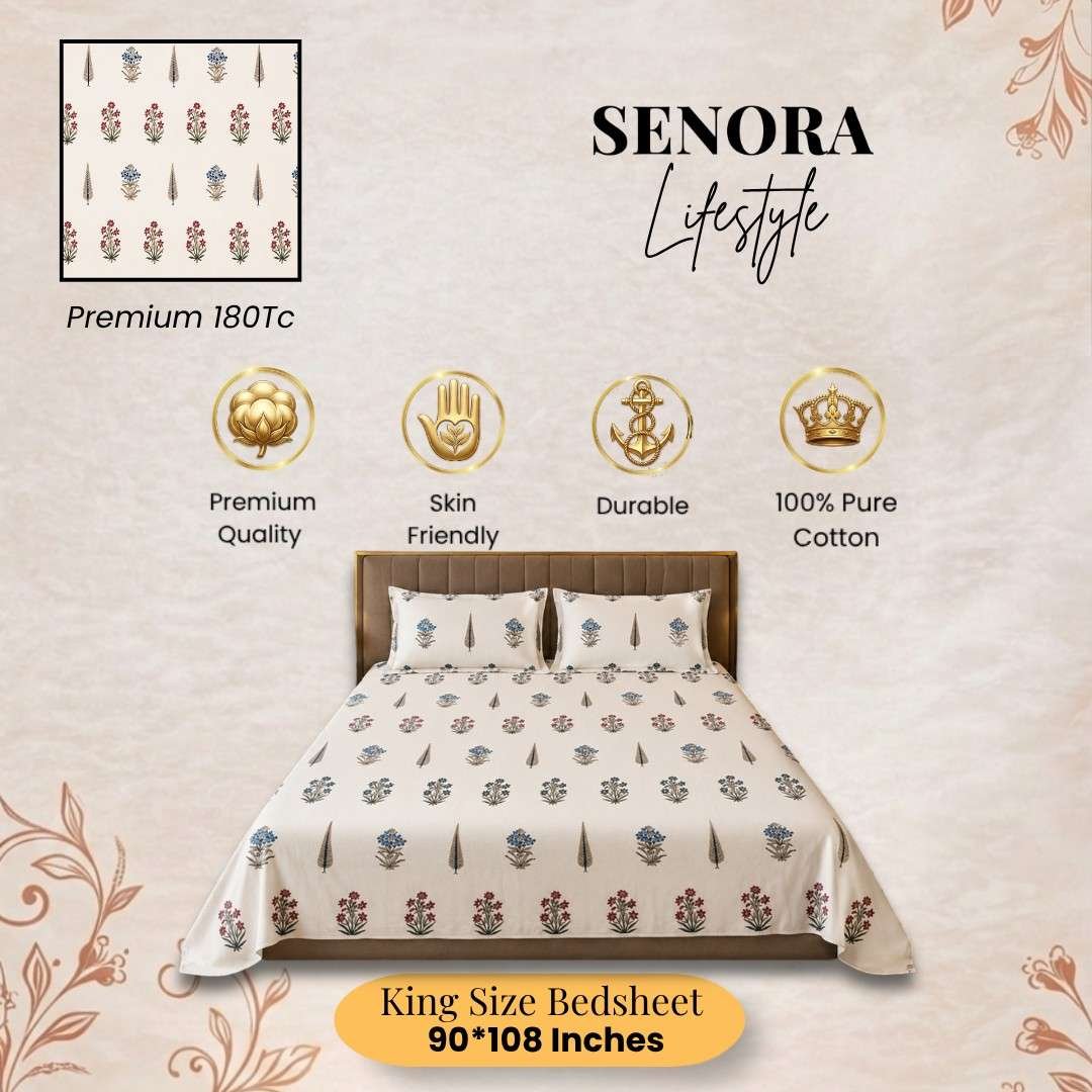 SENORA Premium King Size Cotton Bedsheet Featuring Beautiful Floral Design