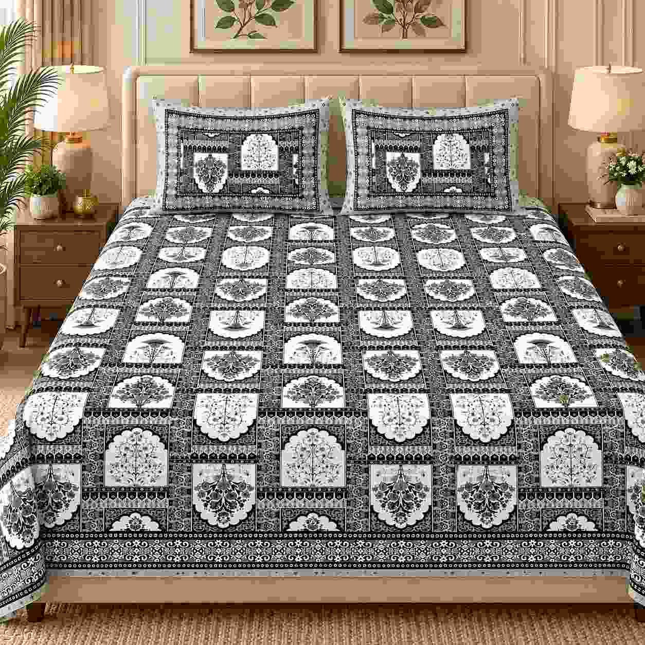 SENORA designer printed cotton bedsheet for king size bed