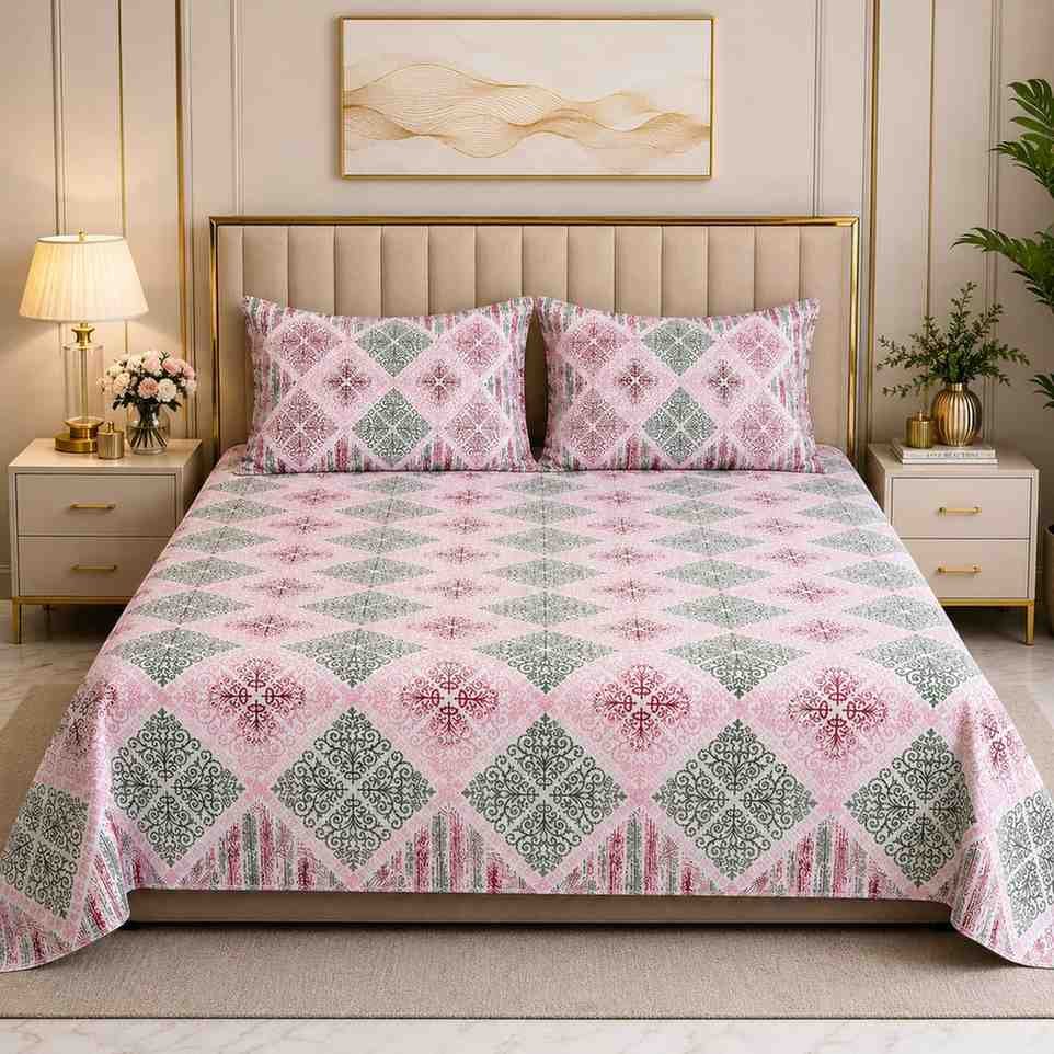 SENORAKingSize180TCCottonFloralBedsheetwith2PillowCovers