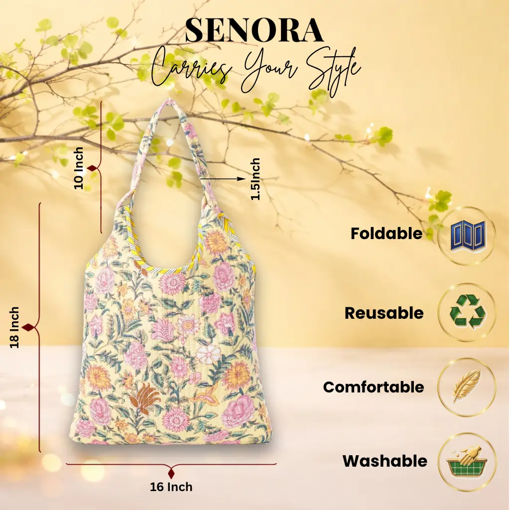 senora lifestyle floral cotton tote bag for women