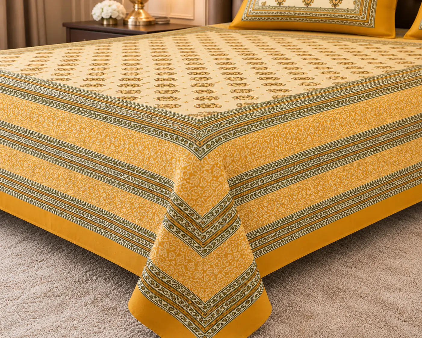 Elegant cotton bedsheet set with ethnic print Elegant cotton bedsheet set with ethnic print