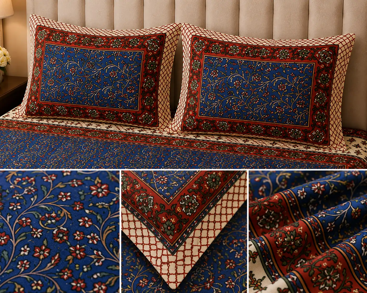 Traditional hand block floral bedsheet design Traditional hand block floral bedsheet design