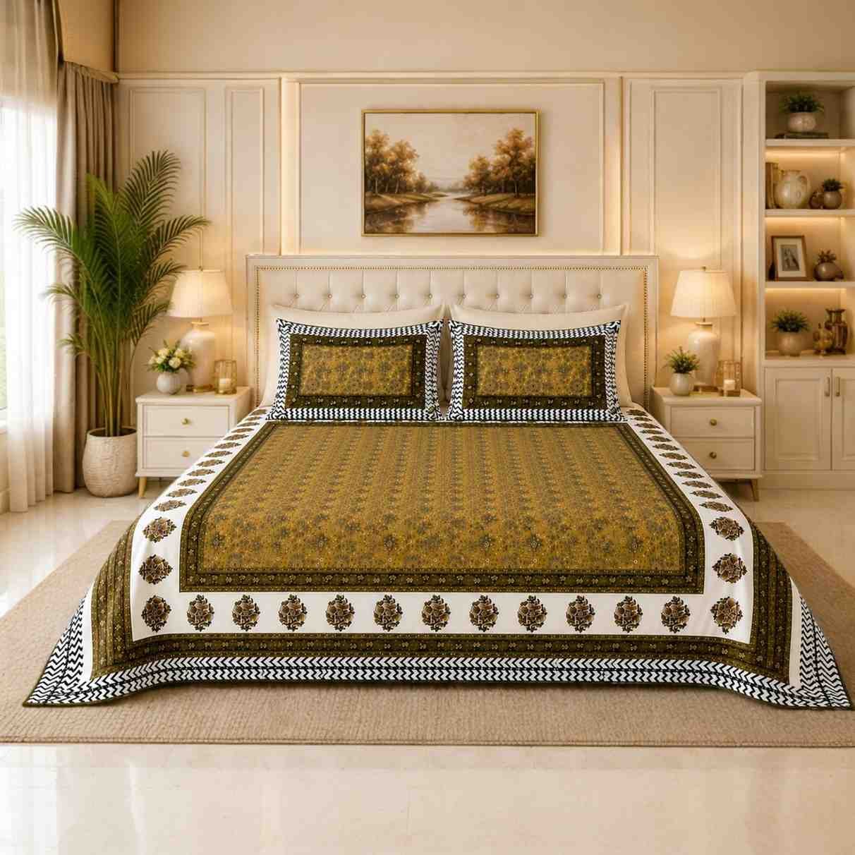 SENORA Lifestyle Super King Cotton Bedsheet 108 × 108 Inches with 2 Pillow Covers