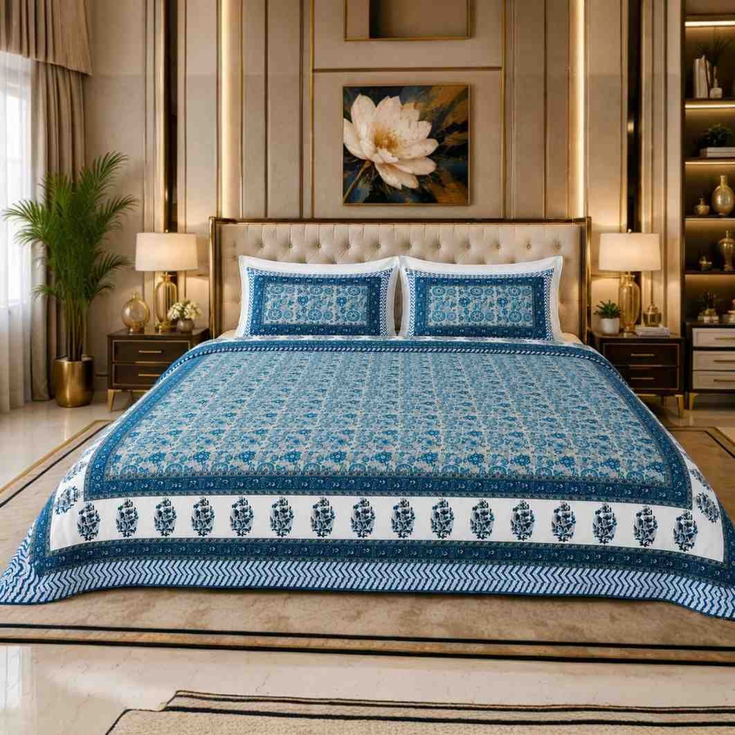 SENORA Lifestyle Super King Cotton Bedsheet 108 × 108 Inches with 2 Pillow Covers
