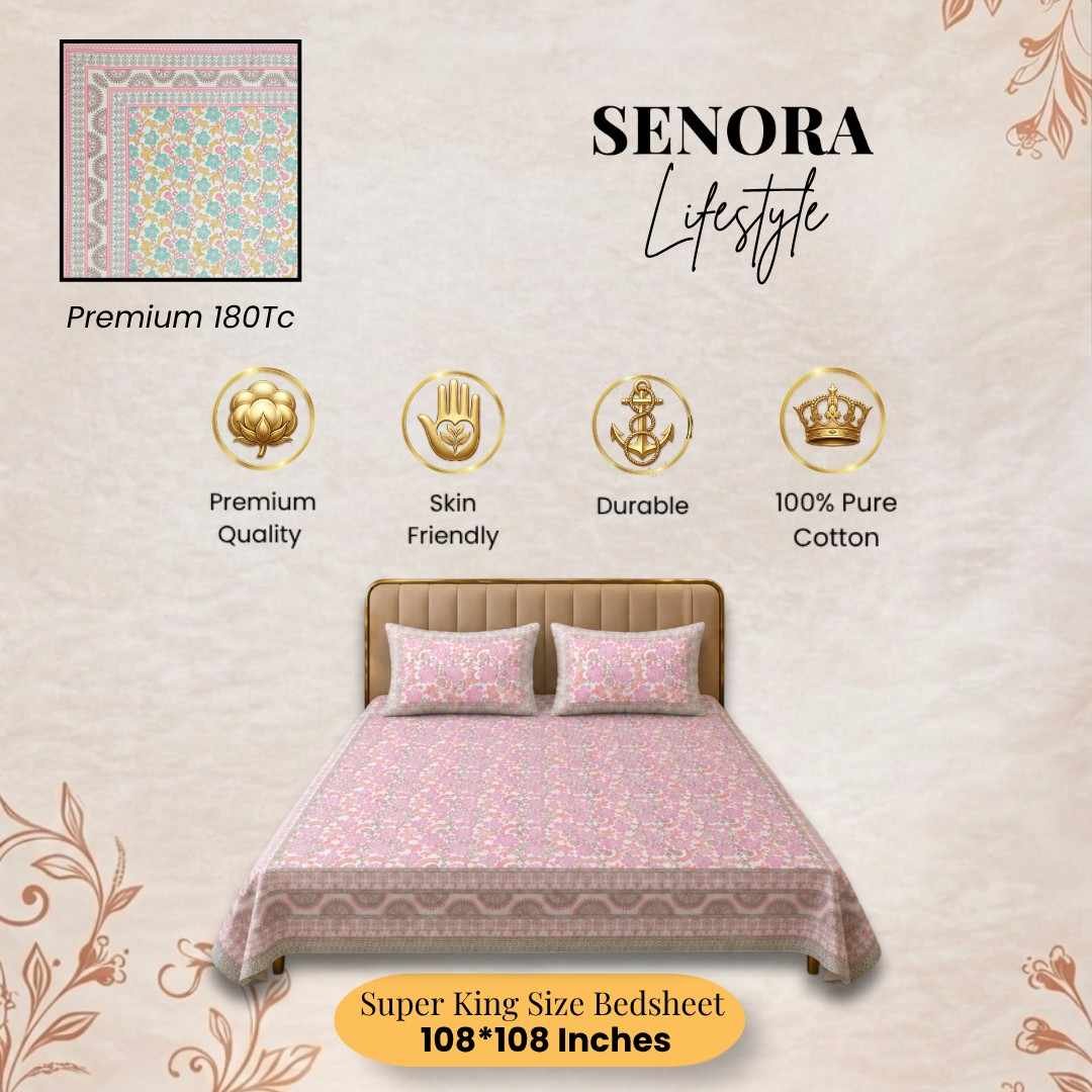 108x108 inch floral Jaipuri bedsheet with matching pillow covers