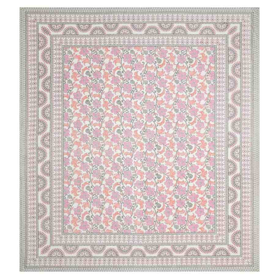 Traditional Jaipuri floral block print cotton bedsheet set