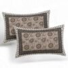 Traditional floral block print grey bedsheet with matching pillow covers