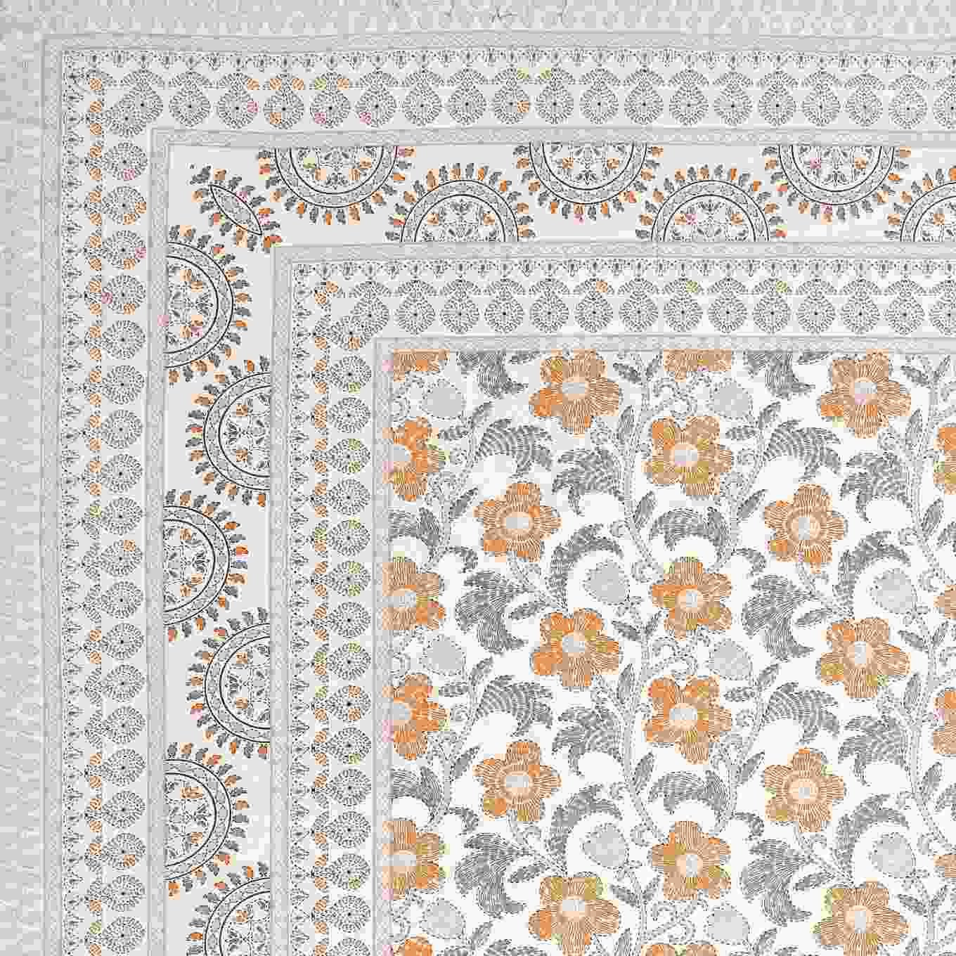 SENORA LIFESTYLE Beige Floral Bedsheet with Orange and Purple Print